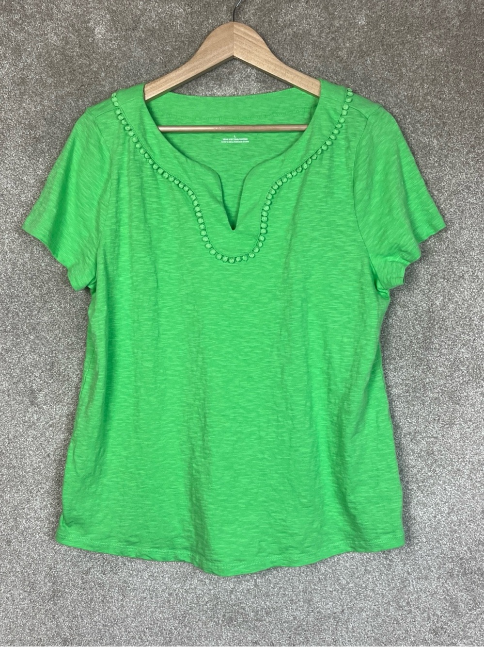 Talbots Shirt Womens Large Green Cotton Short Sleeve Stretch Pullover- 5366